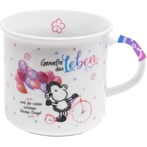 Die Geschenkewelt Sheepworld Tee-Tasse Genieße das Leben, Porzellan, 40 cl, Geschenk Freunde Cup, Porcelain Cover