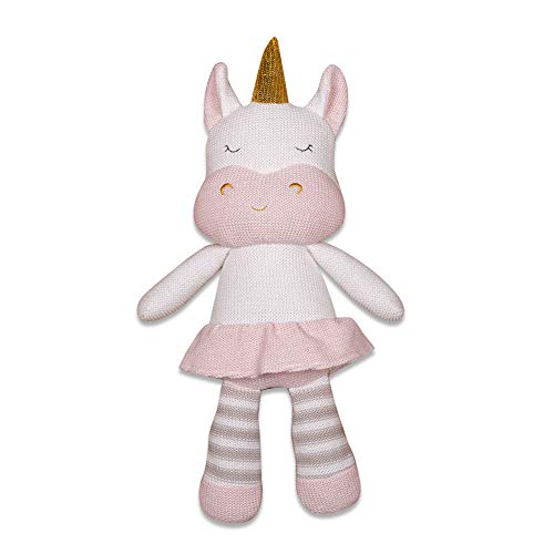 Living Textiles Baby Knit Plush Toy W/Rattle - Kenzie Unicorn - Premium 100% Cotton Super Cute Soft & Fun Stuffed Animal Character | For Infant,Newborn,Stuff,Knit,Doll,Gift,Shower,Boy,Girl #TOP2