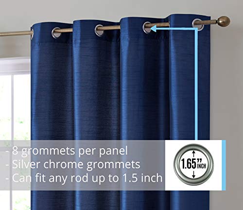 Hlc.me Jefferson Faux Silk Semi Sheer Light Filtering Microfiber Lined Grommet Lightweight Window Curtains Drapery For Bedroom, Dining Room & Living Room, 2 Panels (54 X 84 Inch, Navy Blue) #TOP1