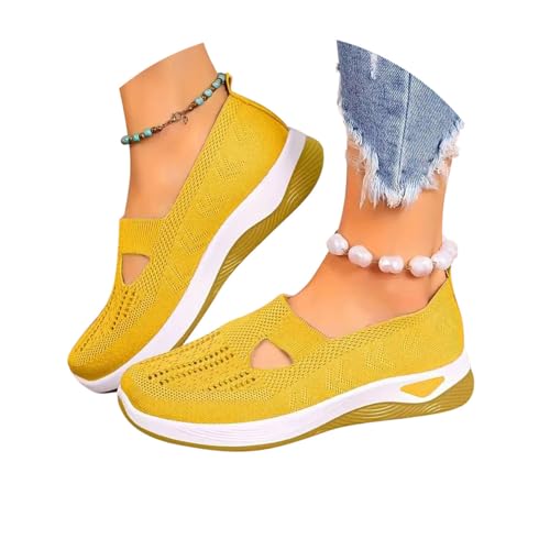 ticticlily Chaussures Femme Confort Chic sans Lacets Orthopédique Baskets De Marche A Jaune 39 EU