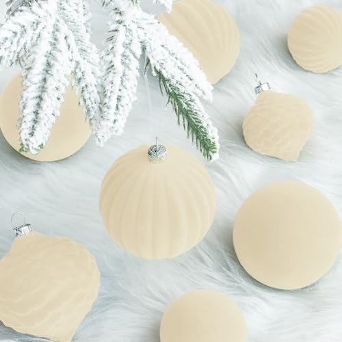 KI Store Cream Velvet Christmas Balls 25pcs Shatterproof Flocked Christmas Tree Ornaments Assorted for Xmas Tree Decorations by KI Store - Image 4