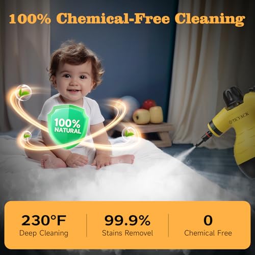 TICYACK Handheld Steam Cleaner, Steam Cleaner with 16 PCS Accessory & Safety Lock, Capacity, Multi-Surface Deep Cleaning for Home, Car, Bathroom, Grout, Floor, Window(Yellow) by TICYACK - Used condition - Image 6