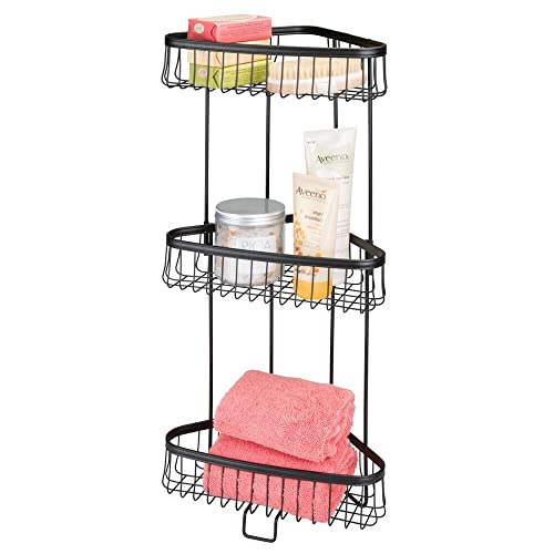 Mdesign Metal 3-Tier Bathroom Corner Shower Shelf - Free Standing Vertical Unit Storage Shelves - For Organizing Soaps, Shampoos, Conditioner, Fash Face, Body Scrubs, Body Washes - Matte Black #TOP3