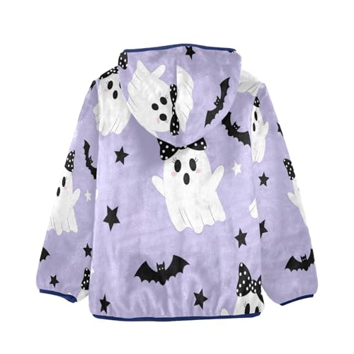 Cute Ghosts with Bows Flying Toddler Fleece Jacket Girl Boys Hooded Fleece Jacket Coat Warm Outwear Zip-up 3-10T2