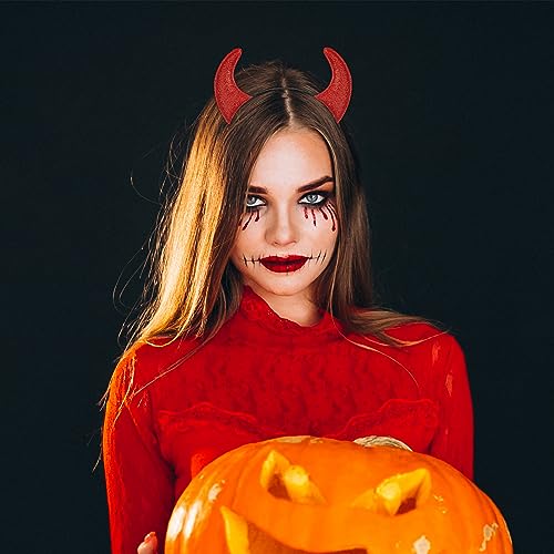 U-Goforst Glitter Red Devil Horns Headband, Halloween Headband Devil Horns Devil Costume for Women M