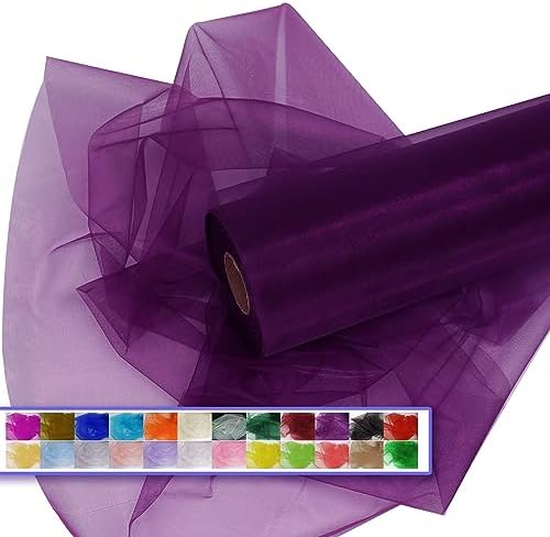 Purple Organza Tulle Fabric Rolls, 12" x 50 Yards (150 Ft), Crystal Sheer