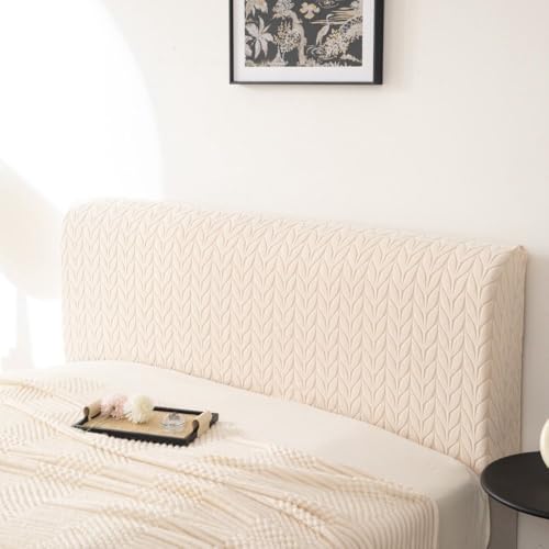 Image of HOMETHREADS Stretchable Lycra /Velvet Headboard Cover | Soft, Dust-Proof & Wrinkle-Resistant Bed Back Protector | Fits Leather, Wooden & Fabric Bedsides |for 5ft to 5.5ft Beds | (Cream, 150x65Cm)