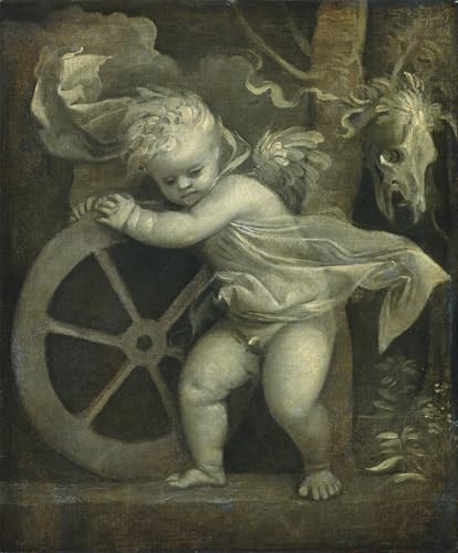 Peinture Cupidon avec la roue de la fortune Tiziano Vecelli poster 60x90