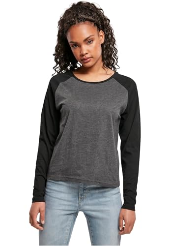 Urban Classics Damen Ladies Contrast Raglan Longsleeve T-Shirt, Charcoal/Black, M