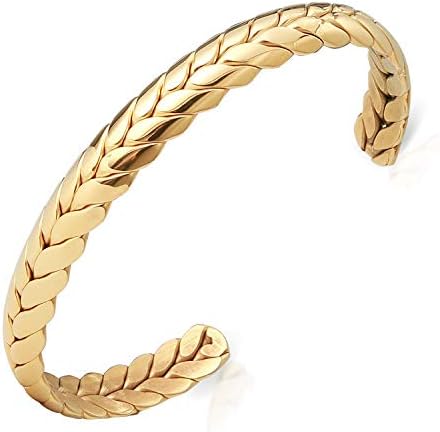 Lolalet Wide Open Cuff Bracelet, Christmas Gift for Women, 18K Gold Plated Wheat Style Couples Love Bracelets, Weave Braided Twisted Open Cuff Bangle Jewelry –Gold