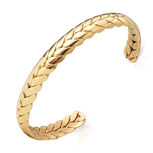 Lolalet Wide Open Cuff Bracelet, Christmas Gift for Women, 18K Gold Plated Wheat Style Couples Love Bracelets, Weave Braided Twisted Open Cuff Bangle