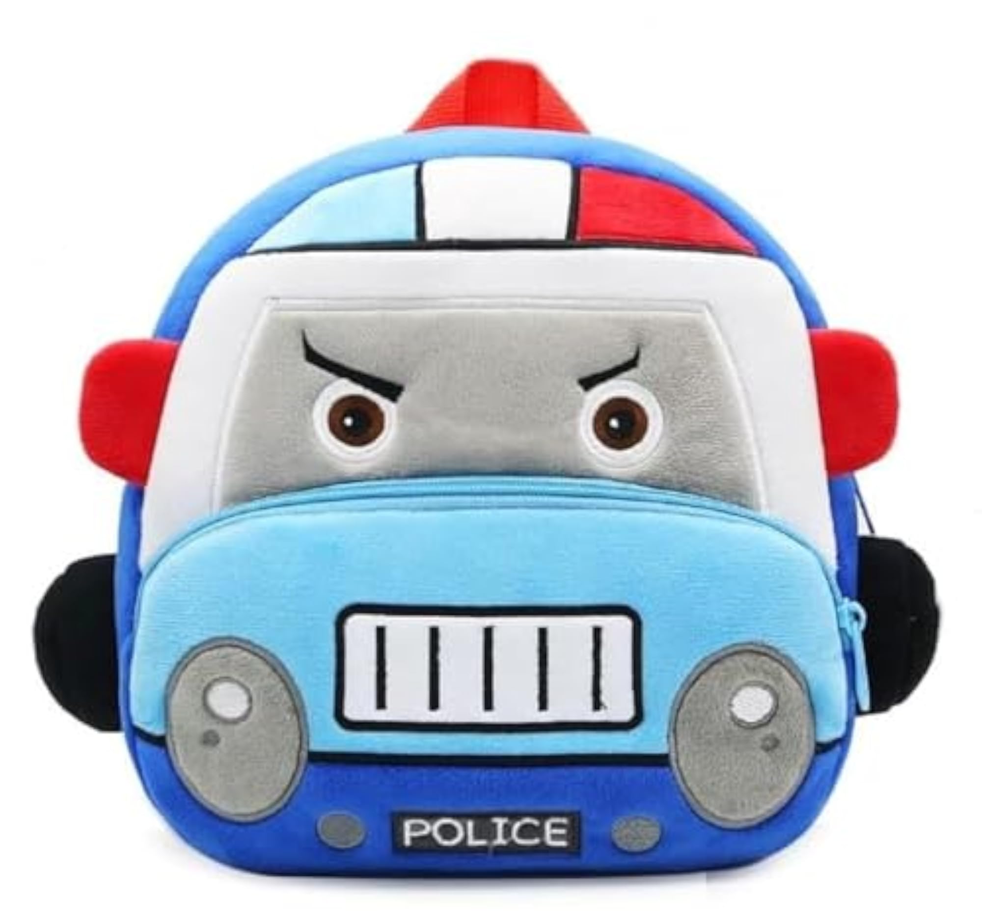 Embroidery Soft Plush Police Van Bag for Toddlers, Cartoon Backpack