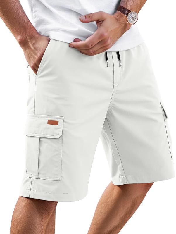 Cargo Shorts for Men Drawstring 9 inch Elastic Waist with 5 Pockets