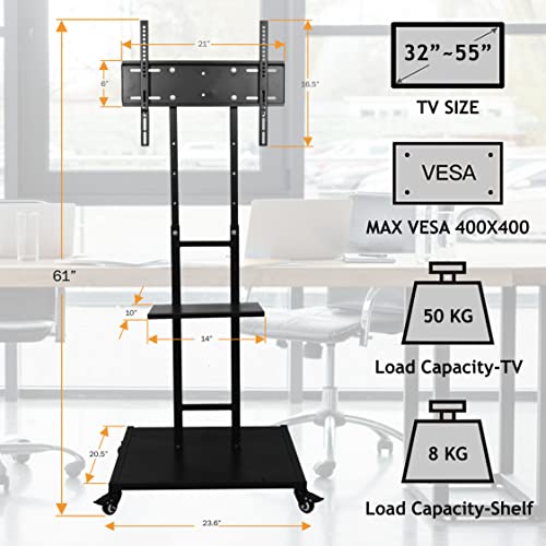 Image of D&V Engineering Metal Mobile TV Stand on Wheels | Height Adjustable TV Trolley | Rolling Cart for 32-55 Inch LED, LCD, Smart TVs | Portable Stand for Home, Office, School and College Use - Classic