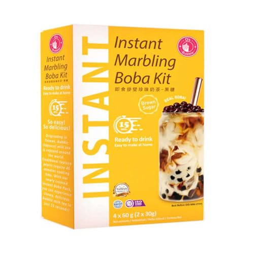 Kit Bubble Tea Azúcar Moreno 4 servicios; té de burbujas taiwanés en casa con perlas de tapioca y sirope caramelizado; listo en 15 s