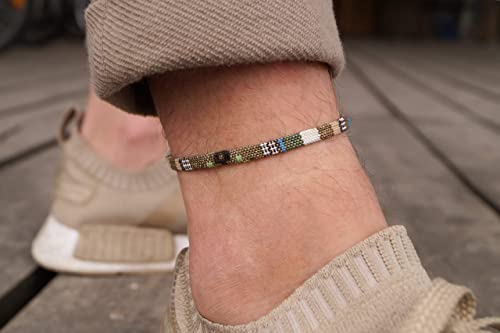 Boho Surfer Anklet Unisex - Ethnic Ankle Bracelet Women & Men - Handmade Beach Jewelry & Festival Accessories - 100% Waterproof & Adjustable - Thin String Rope Hippie Anklet (Safari) #TOP2