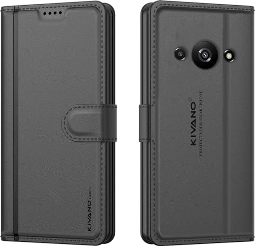 Image of KIVANO LUXE Compatible for Poco C61 / Redmi A3 / Redmi A3X Luxury Handmade Leather Magnetic Flip Folio Case | Card Holder & Kickstand | Slim Protective Cover | Unisex - Black
