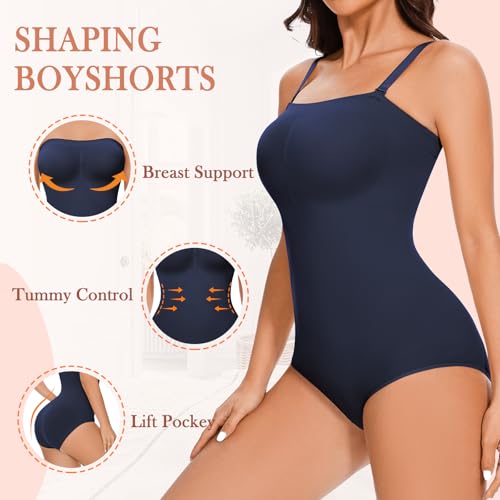Image of Strapless Shapewear Bodysuit for Women Tummy Control Seamless Body Suits Slimming Tube Top Body Shaper Off Shoulder