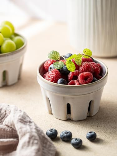 Gomakren Ceramic Berry Bowl Set of 2, Small Fruit Basket Colanders, White - image 9