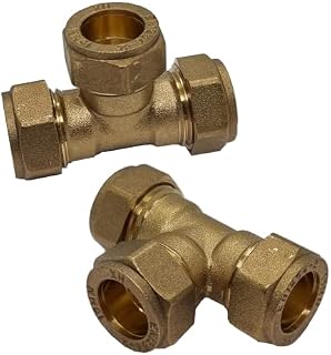 Pipestation® 15mm Brass Compression Tee Pipe Connectors for Copper Pipe - Pack of 2