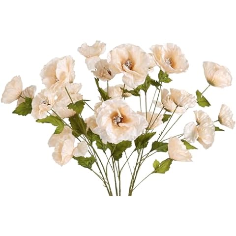 INSUNSIX Poppy Flowers Artificial Flowers 30 Heads 6 PCS Silk Flowers 32 in Poppy Flowers Champagne Flowers for Wedding Home Party Table Centerpiece Arrangement Decoration (Champagne) Cover
