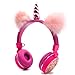 Bluetooth 5.0 Unicorns Headphones with Fluffy Cat Ears for Kids, Kids Headband Earphone Foldable Headset Rechargeable Support TF Card, FM, Aux in (Pink)