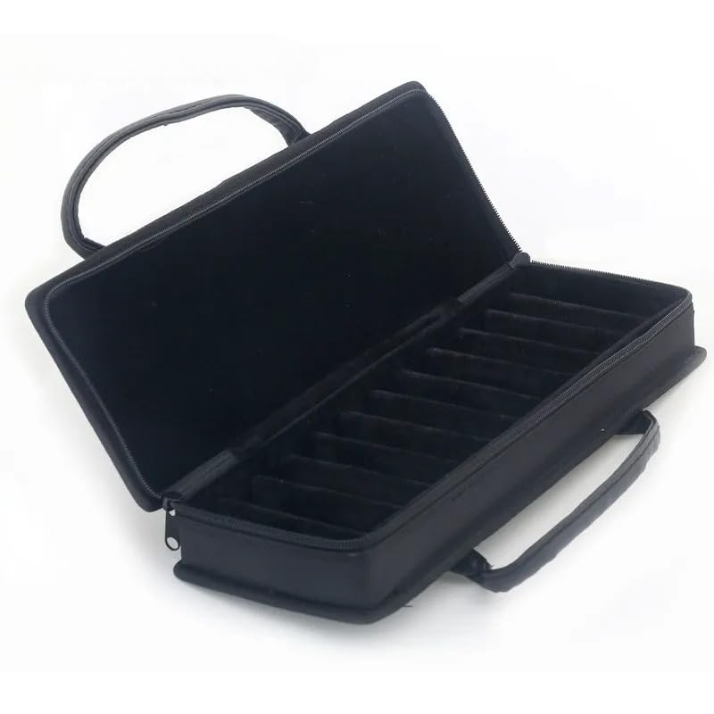 Harmonica Case Compatible with 10 Hole Diatonic Harmonicas – Hard Protective Storage Box for 12 Pieces, Portable Waterproof Carrying Organizer for Travel, Performance, Practice and Stage Use