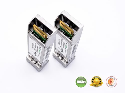 Image of Elfcam - 2 Pack 10Gb SFP+ Transceiver Module 850nm SR, Compatible with Cisco SFP-10G-SR and Open Switch, with LC /UPC Duplex Multimode Connector (OM3 /OM4 /OM5), 10GBase-SR SFP+, DDM 300M