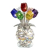 7 Crystal Roses Figurine with Gift Box – Colorful K9 Glass Floral Sculpture, Handmade Everlasting Flower Decor, Meaningful Gift for Women, Mom, Wife, Anniversary, Wedding, Valentine’s Day (Multicolor)