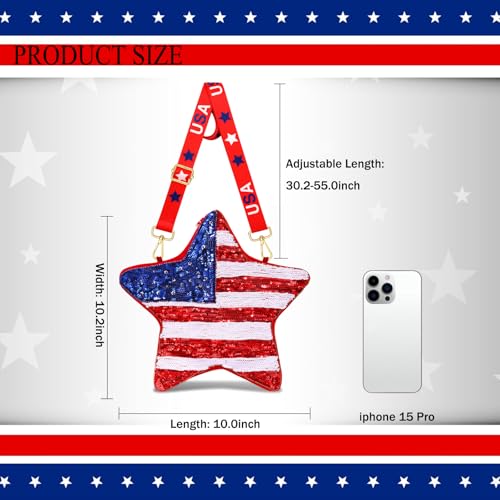 Image of 4th of July Purse for Women Sequin Beaded USA Star Purse American Flag Crossbody Shoulder Bag 4th of July Outfits