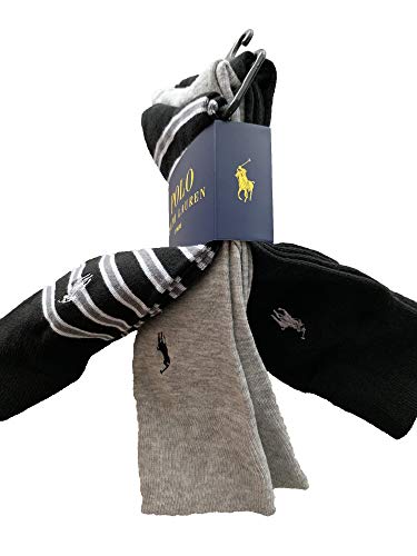 Polo Ralph Lauren 3 Pairs of Men's Casual Dress Trouser Socks 10-13 (Black Gray Multi/Black/Gray)