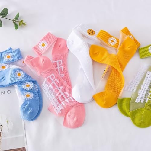 5 pairs of women's transparent flower embroidered breathable thin socks2