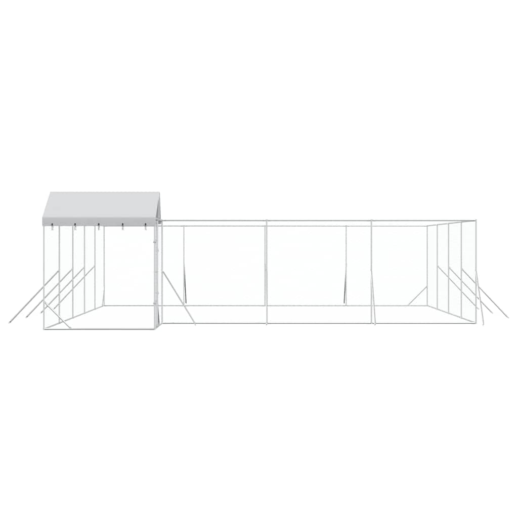 Perrera para perros al aire libre de acero galvanizado con techo plateado, 10 x 8 x 2,5 m, protección segura con rejilla de malla, resistente a la intemperie, ideal para perros, cachorros