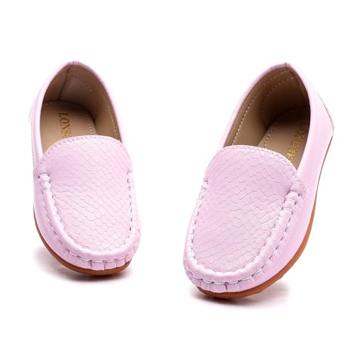 LONSOEN Boys Girls Slip On Loafers Dress Shoes Toddler, Pink 5