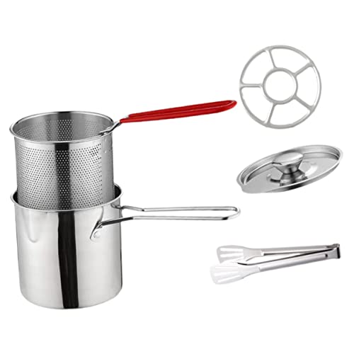 iplusmile Mini Freidora Inoxidable con Cesta y Tapa Olla Profunda para Freír Patatas Pollo y Mariscos Mango de Silicona y Accesorios Incluidos para Snacks Caseros