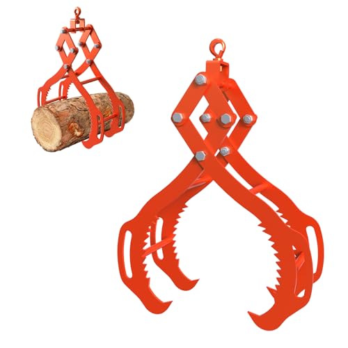 Tolpassa Log Lifting Tongs 28 Inch - 2500LBS Load Capacity Heavy Duty Log Grapple with 4 Serrated Claw Hooks & Handles Logging Tongs for Tractors Trucks Forklifts Orange