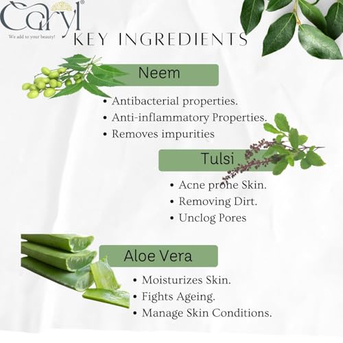 Image of Caryl Combo Neem Face Wash 120ml & Aloevita Gel 250gm - Acne-Free, Clear & Glowing Skin | Hydrating & Soothing Formula | Daily Skincare for Healthy, Refreshed, Radiant Skin, Unisex Use