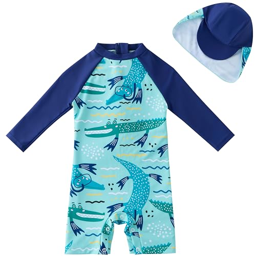 Image of UMELOK Baby Boys UPF 50+ Sun Protection One Piece Rashguard Swimsuit with Snap Bottom