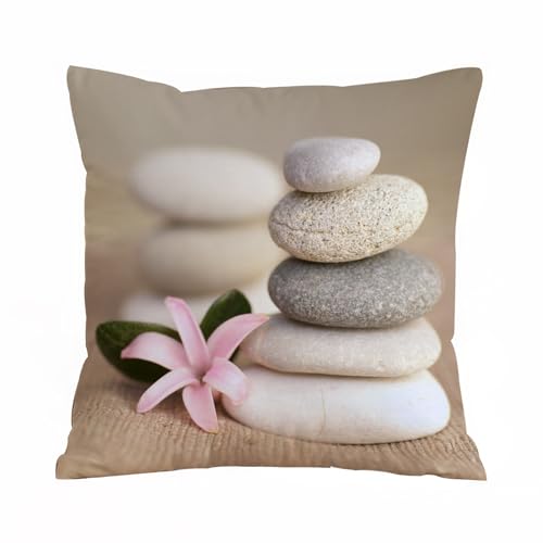 Image of AELKSP Cushion Cover Decorations Pillow Cover Home for Livingroom Couch Sofa Decor Throw Pillow Case Gifts,Little Stones Flower Leaf Floral Shadow Sand,16x16 in