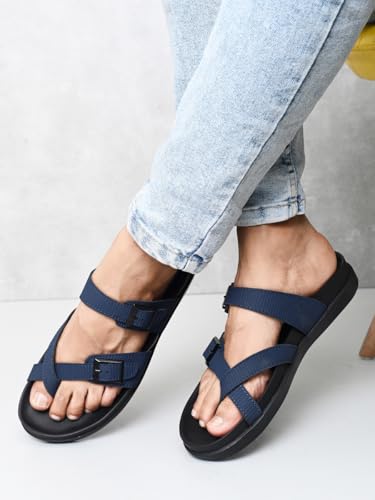 Men 7011851422 Open Toe Buckle Detail Sandals 42 Navy Blue3