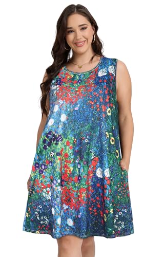 Image of elescat Plus Size Summer Dresses for Women Sleeveless Pockets Beach Tshirt Tank Sundress 2026