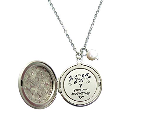 Seven Years Wedding Anniversary Gift for Her 7 Years Down and Forever to go Long Locket Necklace,Hidden Message Necklace,Anniversary Gift For Wife or Girlfriend