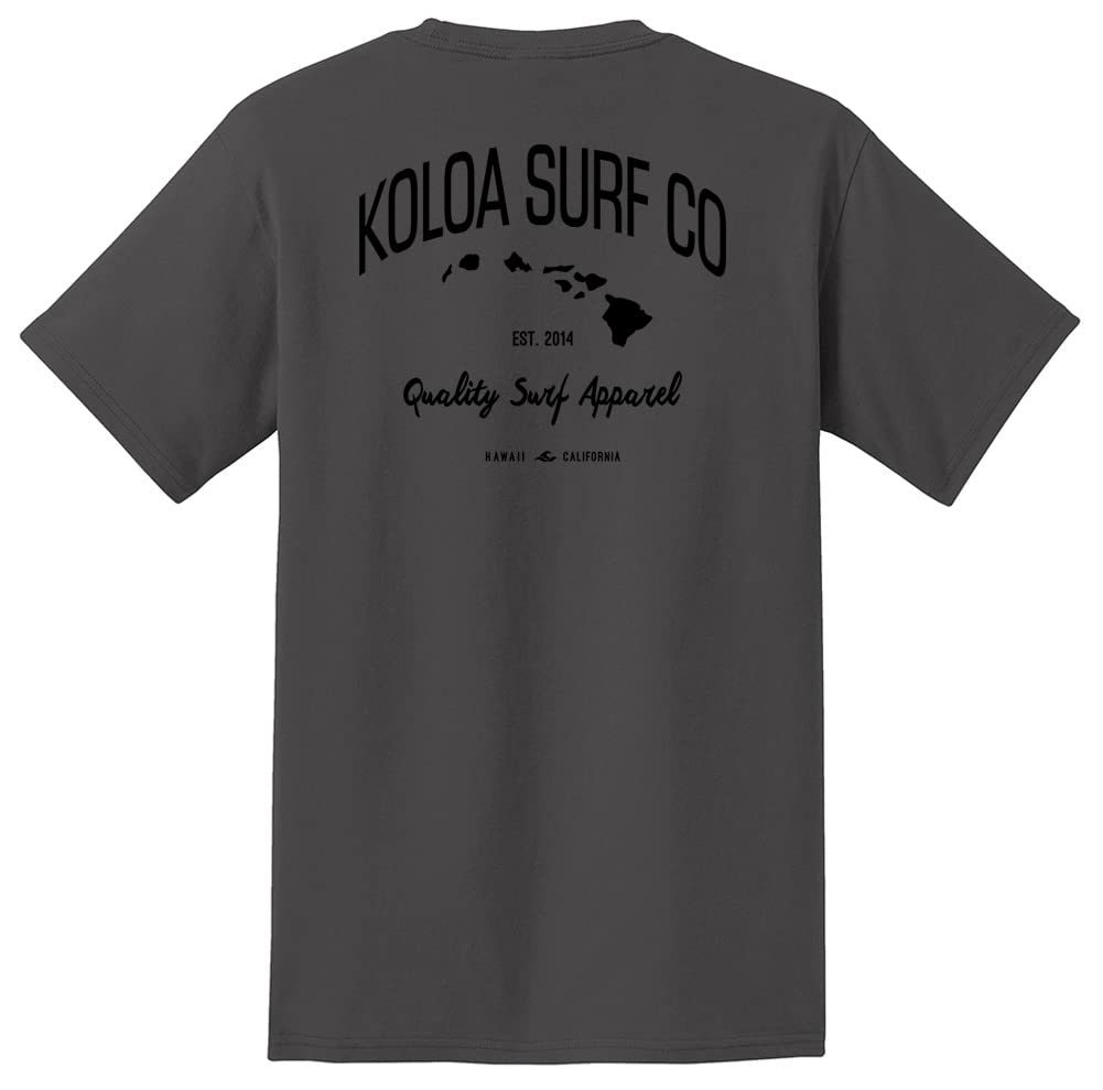 Joe's USA Koloa Surf Pocket Tee Islands Logo Heavyweight Cotton T-Shirt-2XL-Charcoal/b