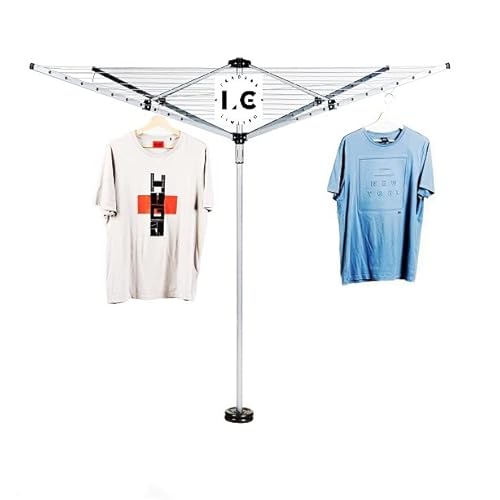 40/50/60M Heavy Duty 4 Arm Outdoor Rotary Clothes Airer/Dryer Washing Line With Metal Ground Spike & Water Proof Protective Cover Included - Outdoor Laundry Washing Line Ground socket (60M)