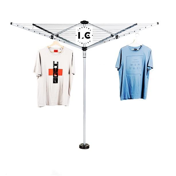 40/50/60M Heavy Duty 4 Arm Outdoor Rotary Clothes Airer/Dryer Washing Line With Metal Ground Spike & Water Proof Protective Cover Included - Outdoor Laundry Washing Line Ground socket (50M)