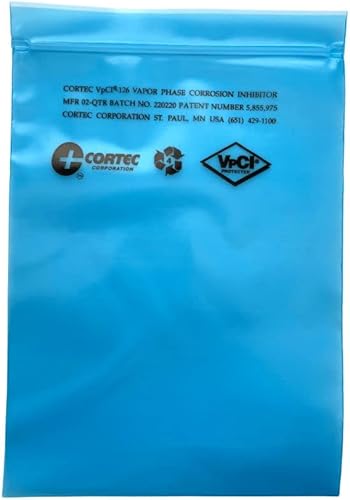 VCI - Bolsas de polietileno VCI con cierre de cremallera 6 x 8 pulgadas - 4 mil Cortec VpCI-126 con sello superior antioxidante para protección de