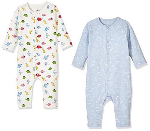 Zanie Kids Unisex Baby Long Sleeves Snap-up Rompers Print Cotton Outfits, 2-Pack, Dinosaur, 9-12 Months