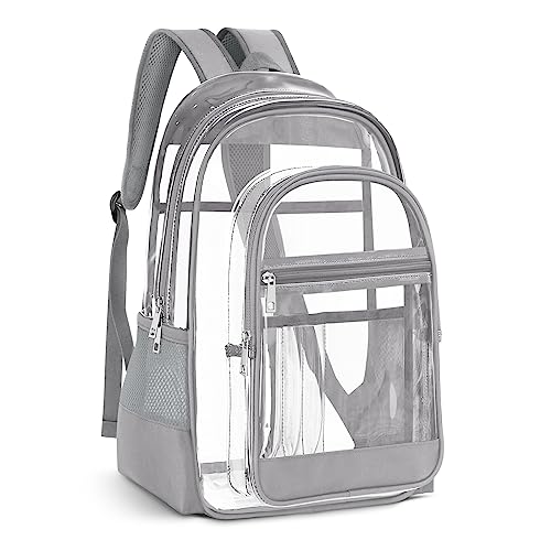 Image of KIMNERPU Clear Backpack, Heavy Duty PVC Transparent Backpack with Reinforced Straps, See Through Multiple Pockets Large Capacity Bookbag for Concert Sport Event Work Security Travel Festival (Grey)