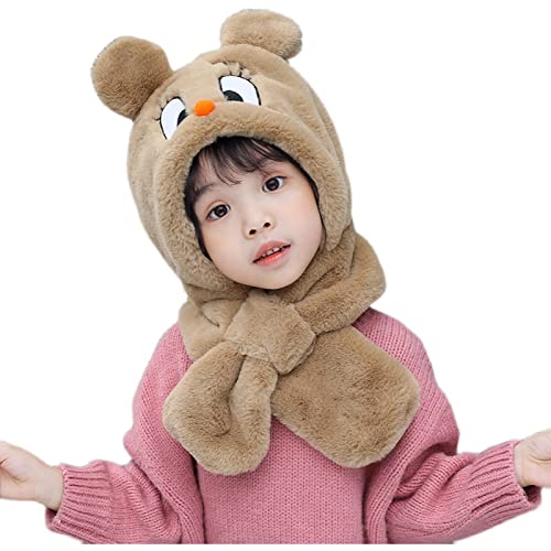 Toddler Winter Hat Faux Fur Fluffy Hooded Hat Scarf with Cute Rabbit Ears,Kids Warm Hat Gift for Girls Baby Children Age 2-12