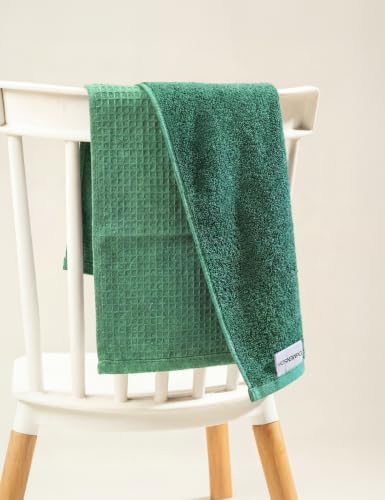 Image of DAMENSCH Unisex Premium Bamboo Blend, Ultra-Soft, Absorbent, Dual Waffle and Terry Texture Waffle Hand Towel - Ocean Blue, Forest Green - Pack of 2